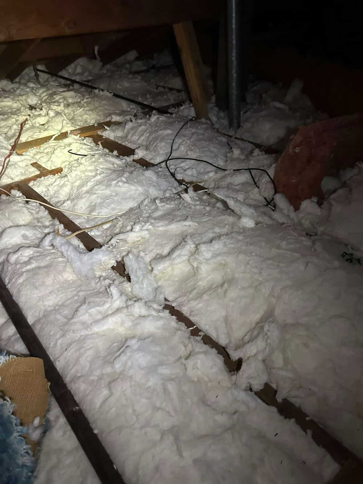 Attic full of insulation that has been blown in